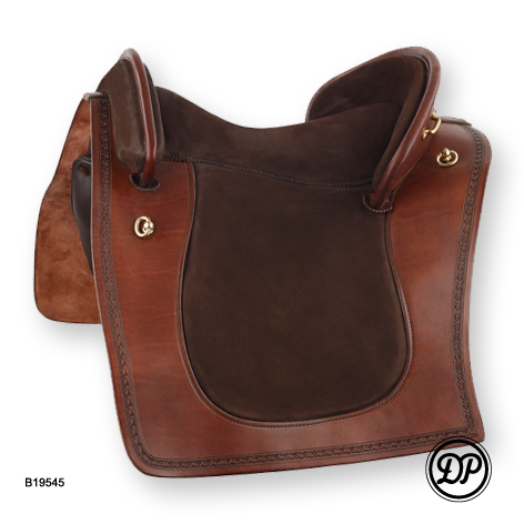 Deuber Barock SKL, Sattelleder schwarz, Sitz-Polsterleder Nubuk braun, Beschläge Messing, Galerie Espaniola, Bordertooling BT43