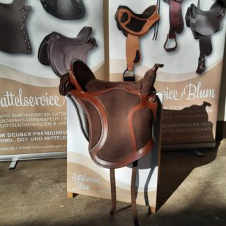 Deuber Sattel "El Campo Western" S3 Havanna Braun Nubuk Messing Bordertooling